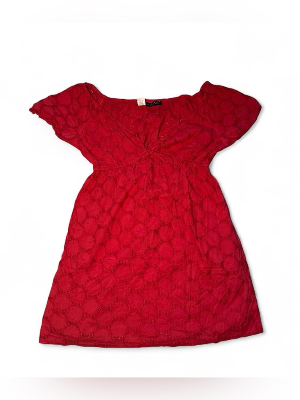Y2K vintage Red La Blanca cotton babydoll polka dot mini dress, size L🪷